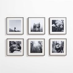 six black and white photographs hanging on the wall