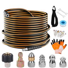 an assortment of different types of hoses and accessories