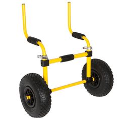 a yellow hand truck with two wheels on it