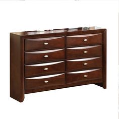 a large wooden dresser with drawers on it