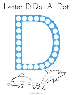 the letter d is for dolphin coloring page with two dolphins in blue and white letters