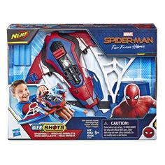 the nerf spiderman toy is in its box