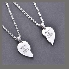 "Valentine's gift-Personalized Engraved Stainless Steel Broken Heart Necklace ,Engraved 2 Pieces Split Heart Necklaces, Boys & Girls Necklace Material : Stainless Steel the size for the whole heart is : 1\" x 1\" the length of Necklace is : 23\" We supply up to 4 lines free engraving on front and back of each necklace , one line is no more than 10 characters. Please see the engraving sample from the Main sample picture. It is a perfect gift for Boys & Girls , Men & Women, Couples , B Cheap Stainless Steel Necklace For Anniversary Gift, Valentine's Day Engraved Heart Necklace In Stainless Steel, Silver Heart Necklace With Laser Engraving, Valentine's Day Laser Engraved Stainless Steel Jewelry, Engraved Heart Necklaces For Father's Day, Heart-shaped Engraved Necklaces For Father's Day, Father's Day Heart-shaped Engraved Necklaces, Couples Birthday, Necklaces Men