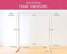 the frame is shown with measurements for it