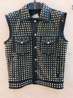 Crafted Leather Men Golden Studded Jacket Punk Style Stylish Leather Vest sold by Crafted Leather. Shop more products from Crafted Leather on Storenvy, the home of independent small businesses all over the world. Fall Concert Outerwear With Rivets, Alternative Studded Outerwear For Fall, Alternative Studded Fall Outerwear, Studded Outerwear For Fall Concerts, Studded Outerwear For Concerts, Winter, Edgy Vest For Biker Events In Fall, Edgy Vest For Alternative Fashion In Fall, Edgy Fall Vest For Alternative Fashion, Rock Style Outerwear With Rivets For Fall