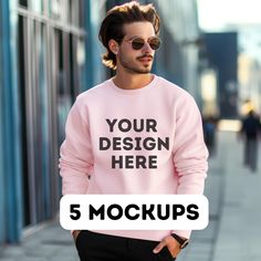 Customizable Long Sleeve Pink T-shirt, Pink Long Sleeve Customizable T-shirt, Customizable Pink Long Sleeve T-shirt, Pink Long Sleeve Sweatshirt With Branding, Pink Crew Neck Sweatshirt With Branding, Sweater Mockup, Pink Sweaters, Pull Rose, Light Pink Sweaters