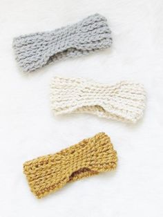 three crochet headbands with text that reads free crochet pattern ear warmer