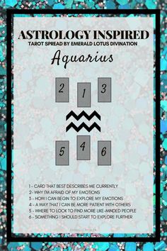 the astrology inspired aquarius card is shown in black and white, with blue speckles