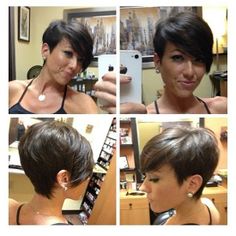 Short Hair Cut with Long Bangs - This is my cut, a big longer now since I'm growing it out to a Bob. A Symmetrical Pixie, Smink Inspiration, Sassy Hair, Long Bangs, Penteado Cabelo Curto, Jane Fonda, Pixie Bob, Cut My Hair, Hair Envy