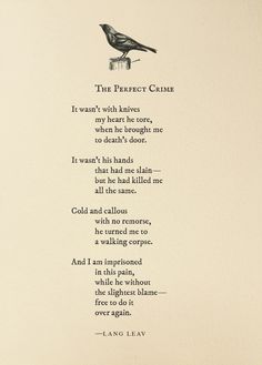 a poem written in black and white with a bird sitting on top of it