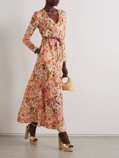 ZIMMERMANN Golden belted floral-print linen maxi dress | NET-A-PORTER Chic Linen Floral Print Dress, V-neck Linen Dress With Floral Print, Silk Floral Dress For Spring Garden Party, Spring Silk Floral Dress For Garden Party, Floral Print Linen Maxi Dress, Elegant Linen Maxi Dress With Floral Print, Daywear Linen Maxi Dress With Floral Print, Linen Floral Print Maxi Dress For Daywear, Floral Linen Maxi Dress For Daywear