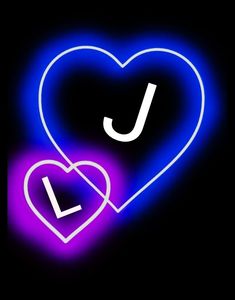 a neon heart with the letter j in it's center and an i love u sign