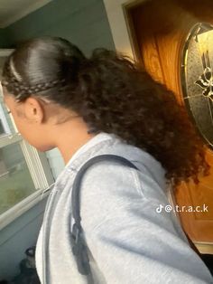 2 Braids And Curls, 2 Braids With Ponytail Natural Hair, 2 Braids Into A Ponytail Natural Hair, French Braid Hairstyles Ponytail, Natural Curls Ponytail, Two Braids Into Curly Ponytail, Curly Hair Braided Ponytail, Short Hair Curly Ponytail, Ponytail Braid Curly Hair