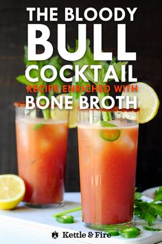 Try this bloody bull recipe for an upgraded umami cocktail experience. Made with bone broth, tomato juice, and vodka: it’s a “healthy” twist on a bloody mary. Beef Bone Broth Benefits, Bone Broth Tonic, Ways To Drink Bone Broth, Chicken Bone Broth Recipe, Cheap Diy Halloween Decorations, Cocktail Experience, Amazing Drinks, Risotto Dishes, Homemade Bone Broth