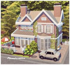 an artist's rendering of a house with cars parked in front