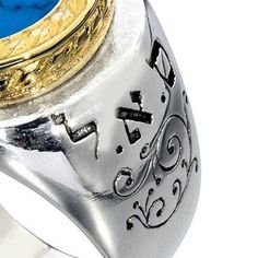 "Kabbalah 'King Solomon' amulet Ring for Prosperity by HaAri Jewelry This exceptional Kabbalah ring is made of sterling silver and 9K gold. The ring is beautifully set with a Turquoise stone. The silver part is Hebrew engraved with the word Maccabbi. In Hebrew, the word Maccabbi also stands for a portion of a verse appraising the God of Israel: \"Who is like unto Thee, O LORD, among the mighty?\"(book of Exodus, 15: 11). The Kabbalah ring is also engraved with one of the 72 Names of God - Samech Spiritual Turquoise Ring For Anniversary, Mens Turquoise Rings, Solomons Ring, Ring My Bell, Protection Ring, Turquoise Gold Ring, King Solomon, Jewish Jewelry, Protection Amulet