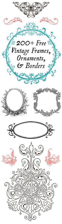 an ornate frame and border set with the words, 20 + free vintage frames ornaments for borders