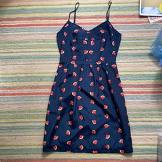 J Crew Seaside Cami Dress Watermelon Print Never Worn - No Tags Dress Has Pockets Casual Sleeveless Fruit Print Dresses, Fitted Sleeveless Dress With Fruit Print, Red Fruit Print Summer Dress, Red Fruit Print Dress For Summer, Casual Fitted Dress With Fruit Print, Fitted Fruit Print Summer Dress, Fitted Summer Dress With Fruit Print, Fitted Fruit Print Dress For Vacation, Watermelon Print