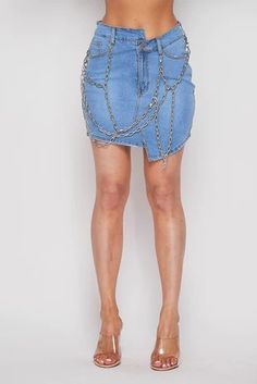 Classic Chic Couture | Chain Link Offset Denim Skirt – Classic Chic Couture™ Y2k Denim Skirt, Two Piece Pants Set, Y2k Denim, Light Blue Jeans, Classic Chic, Shoulder Crop Top, Jean Skirt, Blue Jean, S Models