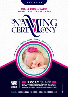 a flyer for a baby's birth party with an image of a sleeping baby