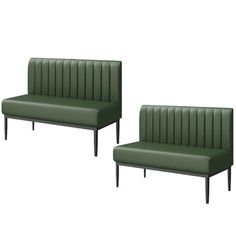 two green leather benches with black legs