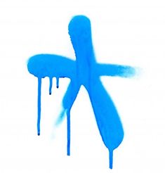 blue paint dripping down the side of a white wall