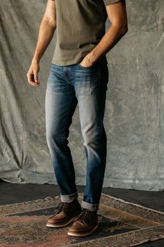 Slim fit Indigo Washed 14 oz What is denim weights? 96% COTTON/4% POLYURETHANE Made in USA 4-Way stretch selvedge denim Model is 6'2" and wearing a size 32. Our premium denim is inspired by the classic vintage blue jean. Our Premium Japanese 4-Way Stretch Selvedge denim story starts in Japan where our fabric is developed at one of the oldest denim mills. We blend a unique 4 way stretch material with selvedge denim to create a specific amount of stretch and comfort you wouldn’t typically get with Most Comfortable Jeans, Selvedge Denim Jeans, Suede Chukkas, Retro Brand, United States Military, Los Angeles Homes, Selvedge Denim, Denim Branding, Long Haul