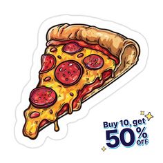 a slice of pizza with pepperoni and cheese on it is shown in this sticker