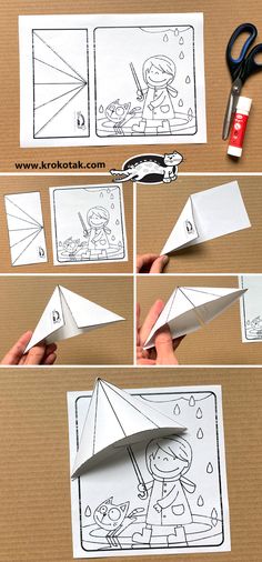 the instructions for how to make an origami kite with paper and scissors on top