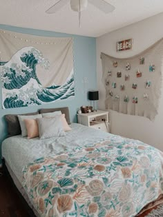 (paid link) Instead of painting your entire room a dramatic colour on every single wall, paint only small bits. For example, you can paint just the sides of your bed or the ... Bedrooms Aesthetic, Surf Room Decor, Ocean Room Decor, Beach House Room, Beachy Room Decor, Beach Room Decor, Surf Room, Home Decor Wallpaper, Beachy Room