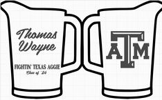 two beer mugs with the words thomas wayne and texas aggies on them