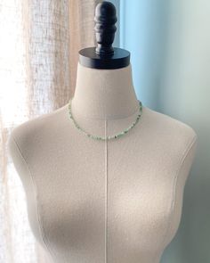 Enjoy the soft glowing colors of this chrysoprase beaded necklace. Small micro-faceted chrysoprase beads are hand-strung to create this simple yet eye-catching necklace. These petite gems display varying shades of green, creating an earthy elegance. Chrysoprase is an alternative birthstone for May. Designed as a part of our Birthstone Bar Collection, all of our birthstone charms will slip easily onto this slim necklace, allowing you to create your own unique piece. Add your birthstone or those o Amazonite Necklace With Faceted Beads For Gifts, Bohemian Single Strand Jade Beaded Necklace, Single Strand Amazonite Spiritual Beaded Necklace, Green Aventurine Round Beaded Necklaces, Green Aventurine Beaded Necklaces, Green Aventurine Beaded Hand-strung Necklace, Dainty Adjustable Green Crystal Necklace, Dainty Adjustable Green Crystal Necklaces, Dainty Green Adjustable Crystal Necklace