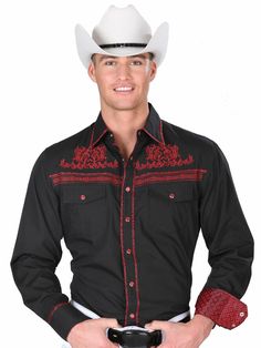 WESTERN SHIRT L/SLEEVE EL GENERAL SS15-MN15 55% COTTON 45% POLYESTER BLACK Mexican Halloween Costume, Country Boy Outfits, Western Shirt Men, Embroidered Western Shirt, Mexico Shirt, Mens Western Wear, Mexico Shirts, Rodeo Boots, Black Cowboys