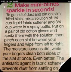 the instructions for how to make mini - blinds sparkle in seconds