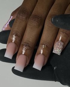 Tapered Square Nails, Nails Design With Rhinestones, White Acrylic Nails