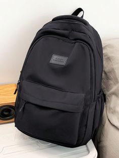 AVISO: PERIGO DE ASFIXIA-peças pequenas, não para crianças menores de 3 anos.Bolsa Escolar De Cor Sólida, Mochila Leve Combinando Com Todas As Cores, Bolsa Escolar Feminina, À Prova D'água, Leve, Mochila Escolar Simples De Grande Capacidade, Adequada Para Graduados, Adolescentes, Calouros, Alunos Do Segundo Ano, Juniores E Estudantes Do Ensino Médio, Perfeita Para Atividades Ao Ar Livre, Viagens E De Volta À Escola Preto Casual,Universitário   Poliamida Animal,Desenho Animado,Bloco de cores,Xadr Cute Black Backpack, Patch Backpack, Black School Bags, High School Backpack, Backpack Patches, Lightweight Backpack, School Bags For Girls, Back Bag, Travel School