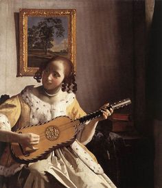 a painting of a woman playing a lute