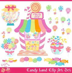 the candy land clip art set includes lollipops, candies and sweets