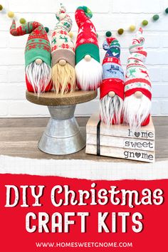 the diy christmas craft kits are sitting on top of a cake plate with red and green decorations