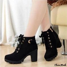 Olivia Mark - Thickened Bottom Heel Sandals for Leisurely Wear Womens Casual Boots, Anime Outfit, Rough Heels, High Heels Boots, Black Chunky Heels, Womens Chunky Heels, Chunky Heels Boots, Stiletto Shoes, Slip On Boots