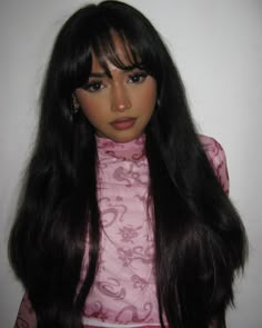 Bangs Brunette, Bangs Aesthetic, Pink Pink Pink, Pretty Brunette, Bangs With Medium Hair, Love Makeup