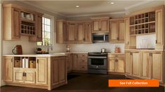 a kitchen with wooden cabinets and an oven