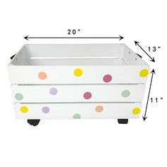 a white box with polka dots on it and measurements for the bottom half of the box