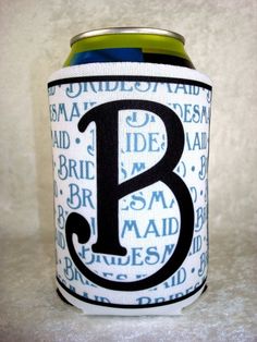 a can cooler with the letter b on it