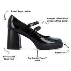 Our Shasta heels from Journee Collection will be the perfect shoe for when you want to rock a look no one will forget. With their 4 mm Tru Comfort Foam insole, patent luxe vegan leather, platform heel, stacked block heel, and double strap and hook loop closure, this style takes you from old to bold. A mary jane style like this is practically a guarantee to get you compliments. | Journee Collection Women's Shasta Pumps, Black, 8M Mary Jane Pumps, Chunky Block Heels, Shoes Heels Pumps, Journee Collection, Perfect Shoes, Mid Heel, Platform Pumps, Black Pumps, Leather Pumps