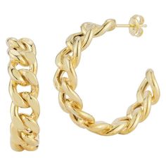 Accessorize in style with these Sunkissed Sterling 14k Gold Over Silver Bold Curb Chain Hoop Earrings. Accessorize in style with these Sunkissed Sterling 14k Gold Over Silver Bold Curb Chain Hoop Earrings. Backings: post Metal: sterling silver Finish: polished Packaging: pouch Plating: rhodium, 14k gold 1.25 in drop Size: One Size. Gender: female. Age Group: adult. Gold Hoop Earrings With Cable Chain For Gift, Yellow Gold Chain Link Earrings For Gift, Yellow Gold Hoop Earrings With Gold Chain For Gift, Gift Yellow Gold Hoop Earrings With Gold Chain, Gold Round Chain Earrings, Gift Yellow Gold Hoop Earrings, Gold Hoop Earrings With Gold Chain For Gift, Elegant Hoop Earrings With Gold Chain As Gift, Elegant Hoop Earrings With Gold Chain For Gift