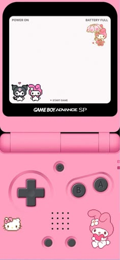 an image of a pink nintendo wii game console with hello kitty stickers on it