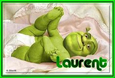 an image of a cartoon character laying on top of a bed with the word laurent in front of it