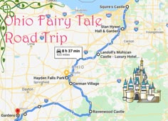 a map shows the location of disneyland world's fairy tale road trip, as well as its locations