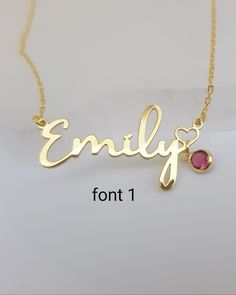 Gold Birthstone Name Necklace, Handwritten Name Neclace with Birthstone, Gift For Bitrhday, Silver Name Necklace with Tiny Heart Please select the font. When no font is specified, it is always written with font 1. Adjustable Birthday Necklaces With Names, Adjustable Name Necklaces For Birthday, Adjustable Name Necklace For Birthday, Adjustable Birthday Necklace With Names, Personalized Round Birthstone Necklace For Valentine's Day, Gold Birthstone Necklace For Birthday And Valentine's Day, Valentine's Day Anniversary Birthstone Name Necklace, Gold Birthstone Necklace For Birthday On Valentine's Day, Valentine's Day Personalized Birthstone Name Necklace